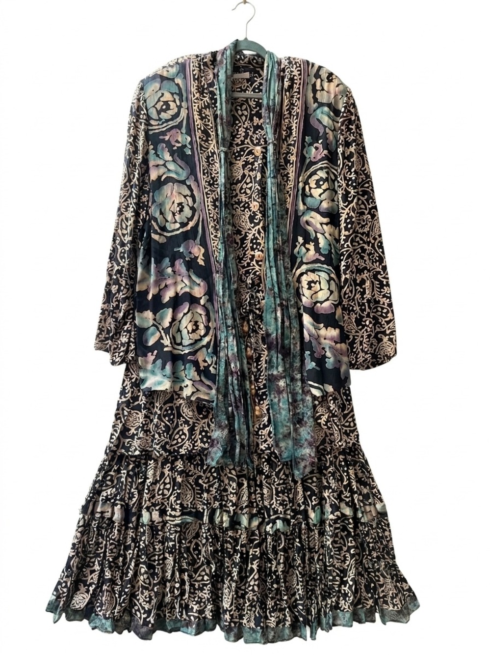 Vintage Carole Little Floral Paisley Jacket & Maxi Skirt Two Piece Set 12 16